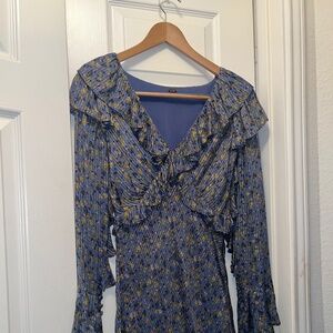 Free People Sweetest Thing Midnight Cowboy Blue Floral Ruffle Dress Size 0